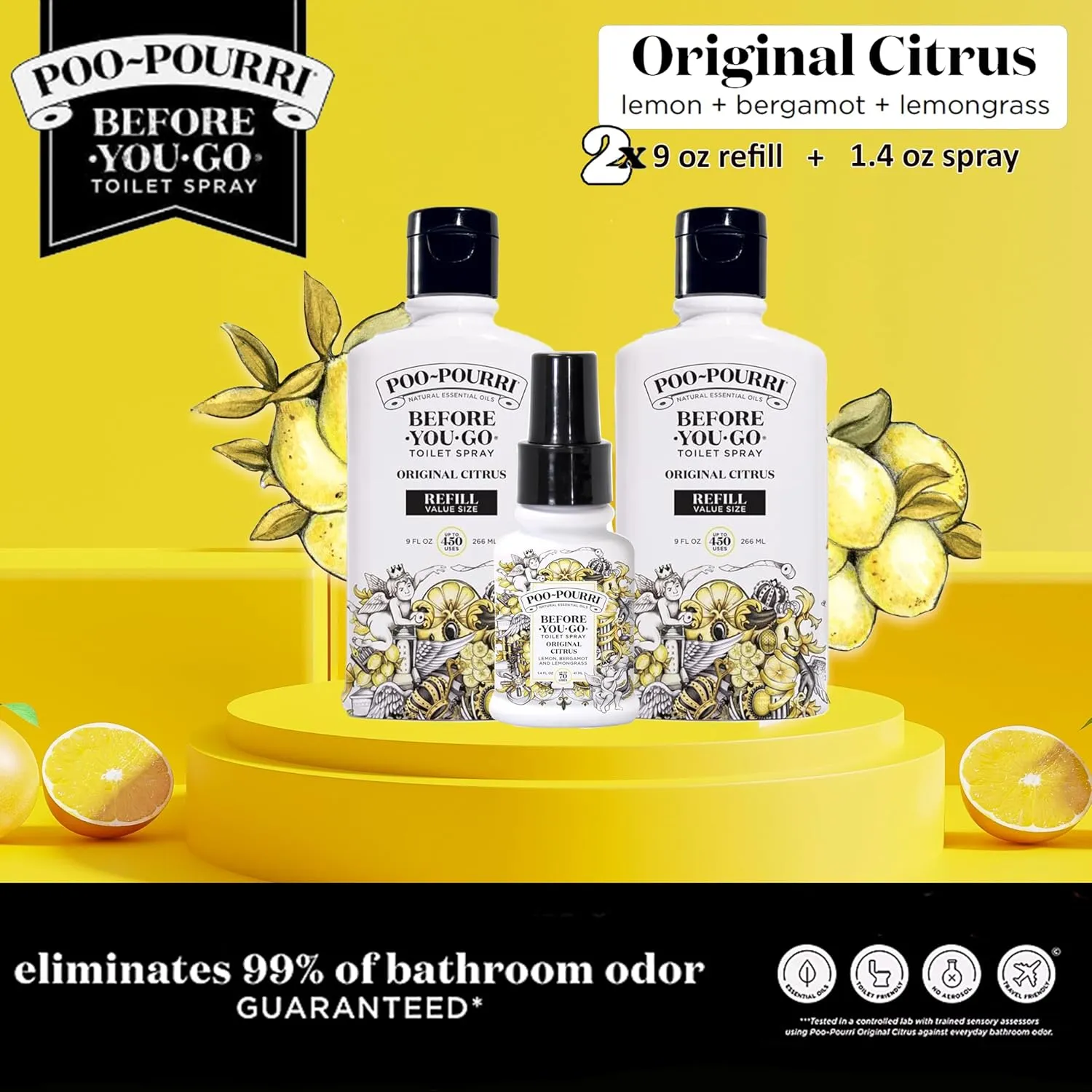 Poo Pourri Original Citrus Two 9-Ounce Refill Bottle and 1.4-Ounce Original