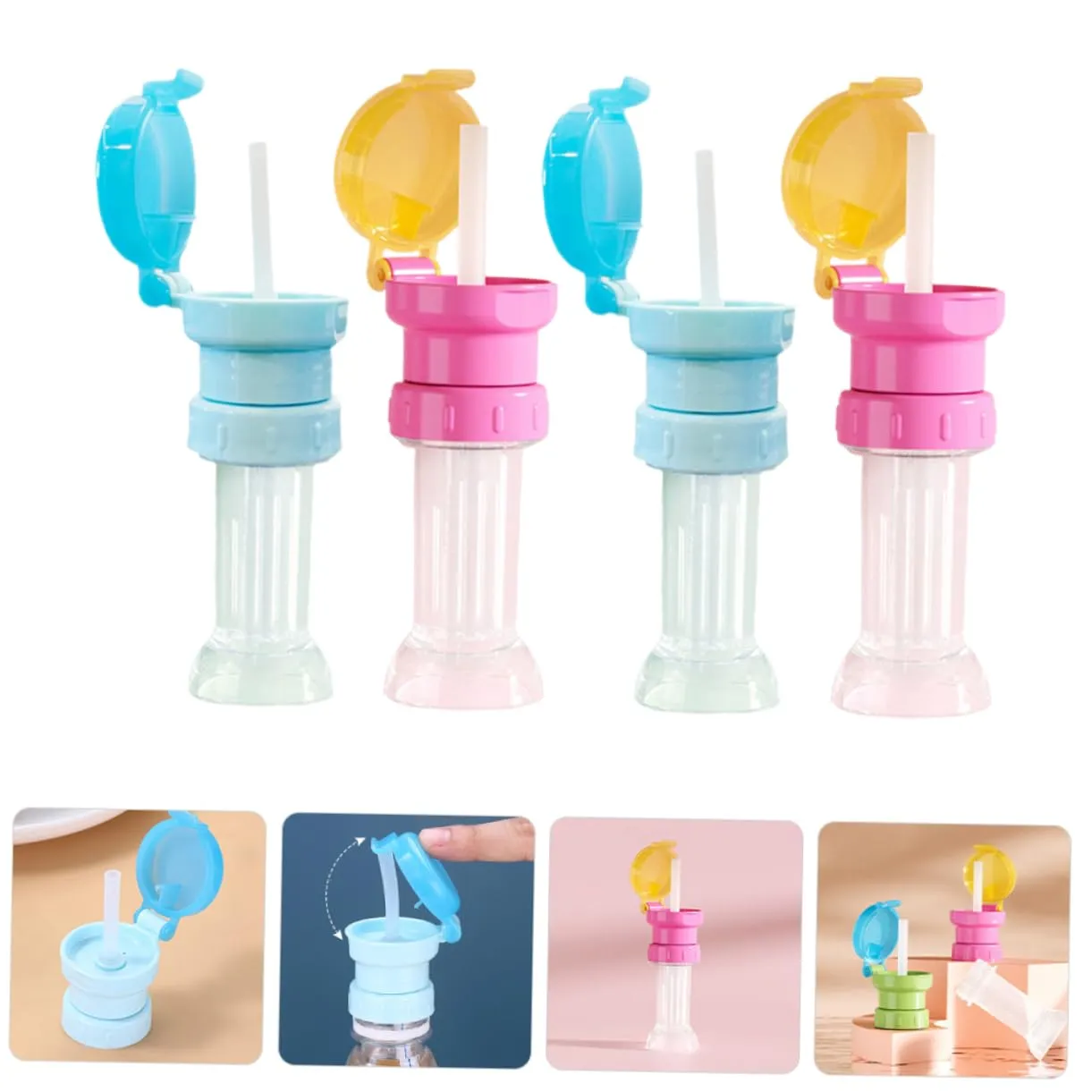 POPETPOP 2sets Multi-size Water Bottle Adapter Straw Toddler Boys and Girls Friendly Bottle Topper 4pcs*2