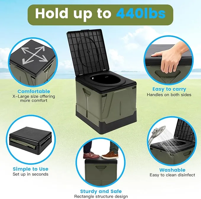 PORMYTRIP Portable Toilet Camping Toilet Foldable Toilet for Car Indoor Outdoor Commode Travel Toilet Portable Toilet for Camping,Tent,Hiking,Boating,Long Road Trips,Traffic jam,Home X-Large Green