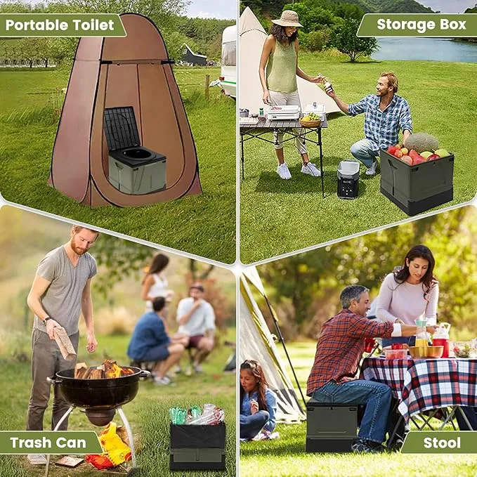 PORMYTRIP Portable Toilet Camping Toilet Foldable Toilet for Car Indoor Outdoor Commode Travel Toilet Portable Toilet for Camping,Tent,Hiking,Boating,Long Road Trips,Traffic jam,Home X-Large Green