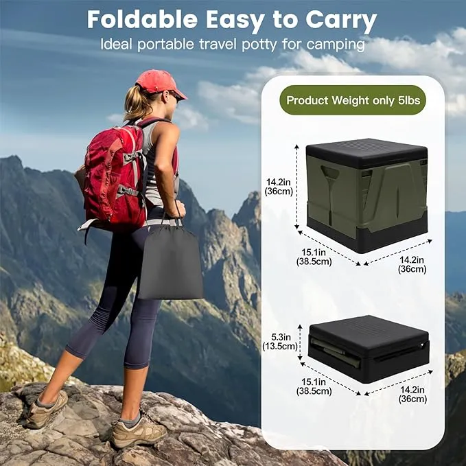 PORMYTRIP Portable Toilet Camping Toilet Foldable Toilet for Car Indoor Outdoor Commode Travel Toilet Portable Toilet for Camping,Tent,Hiking,Boating,Long Road Trips,Traffic jam,Home X-Large Green