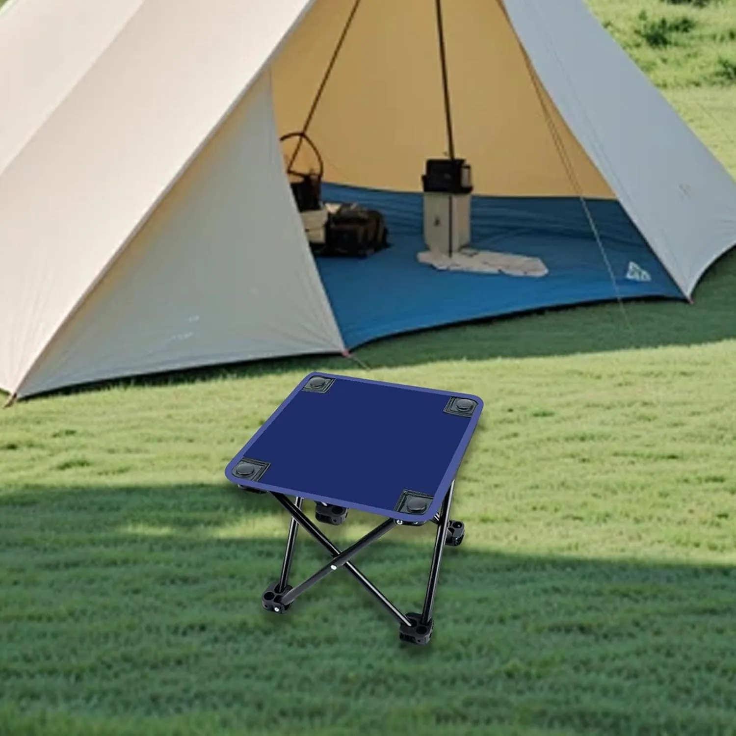 Portable Camping Stool Recliner Foot Rest Mini Folding Stool Footrest Camp Stool for Park Lounge Festival Travel, Dark Blue