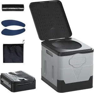 Portable Camping Toilet Water-Proof, Foldable, & Supports up to 700lbs (Grey, 10.6 * 11.8 * 11.8 INCH)