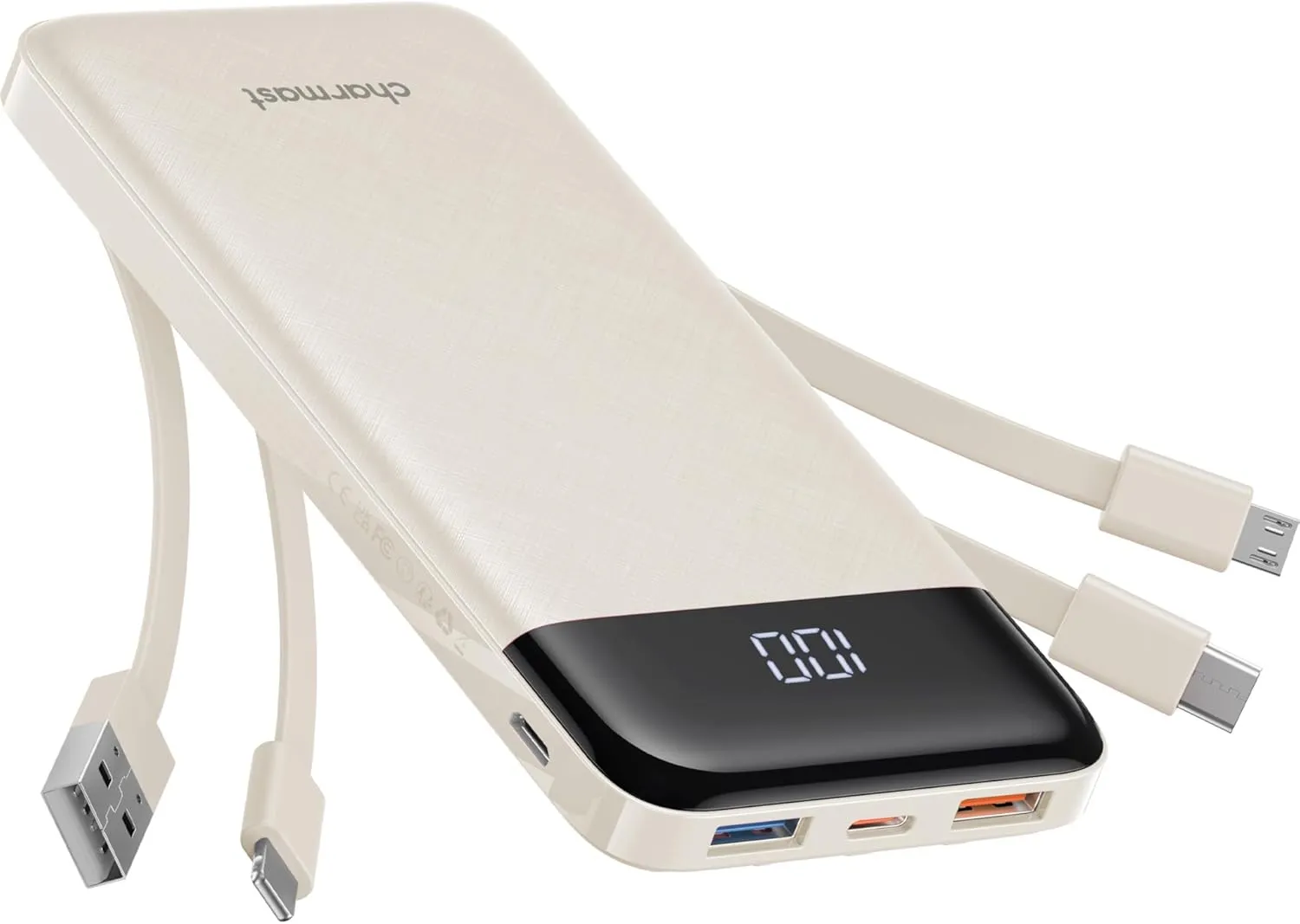 Portable Charger with Built in Cables, Portable Charger with Cords Wires Slim 10000mAh Travel Essentials Battery Pack 6 Outputs 3A Fast Charging Power Bank for iPhone Samsung Pixel LG Moto iPad