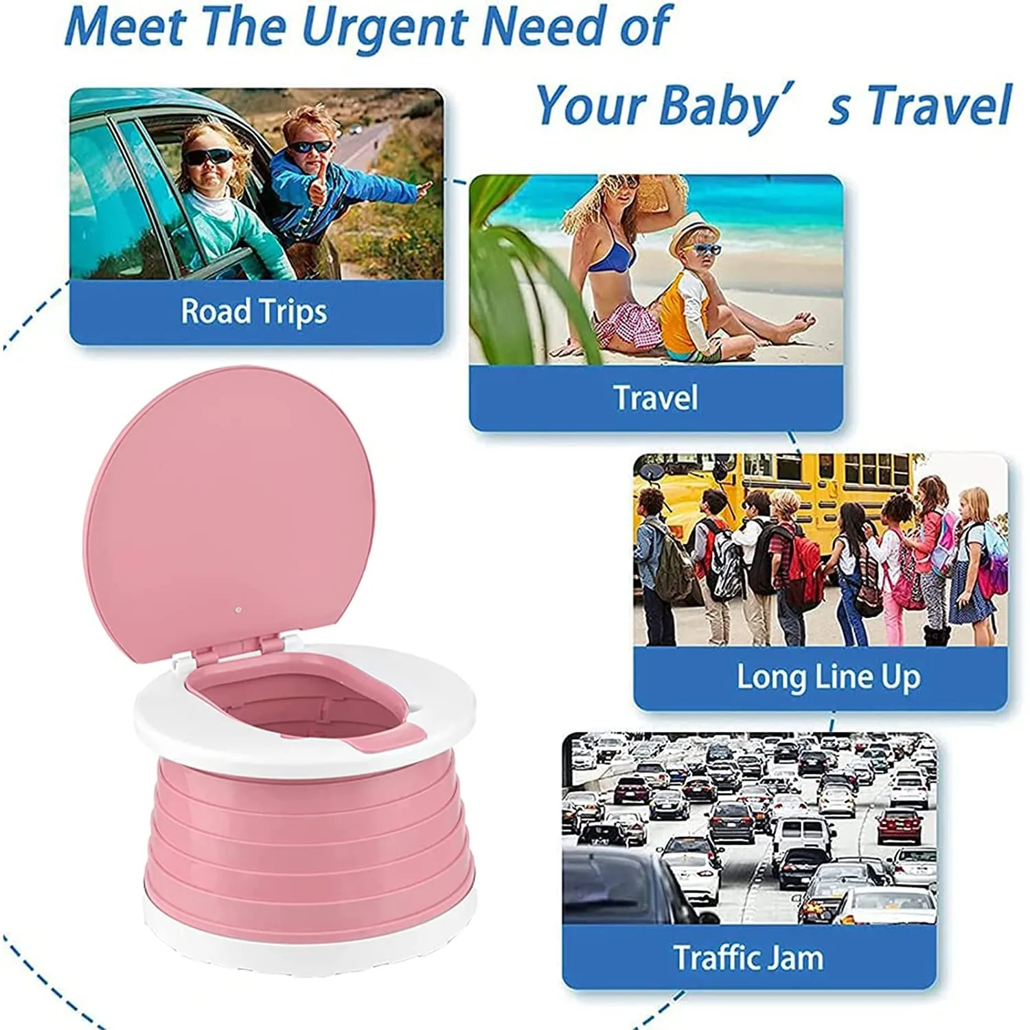 portable, foldable potty seat for toddler, Training Toilet Seat Emergency Toilet for Car, Camping, Outdoor, indoor (pink, small)