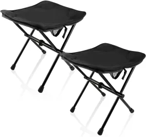 Portable Folding Camping Stool Seat - 13.7inch Height Compact Foldable Outdoor Camping Chair Foot Rest, Stainless Steel Stool With Zipper Handbag, Suitable for Hiking, Fishing,Traveling(2Pcs)