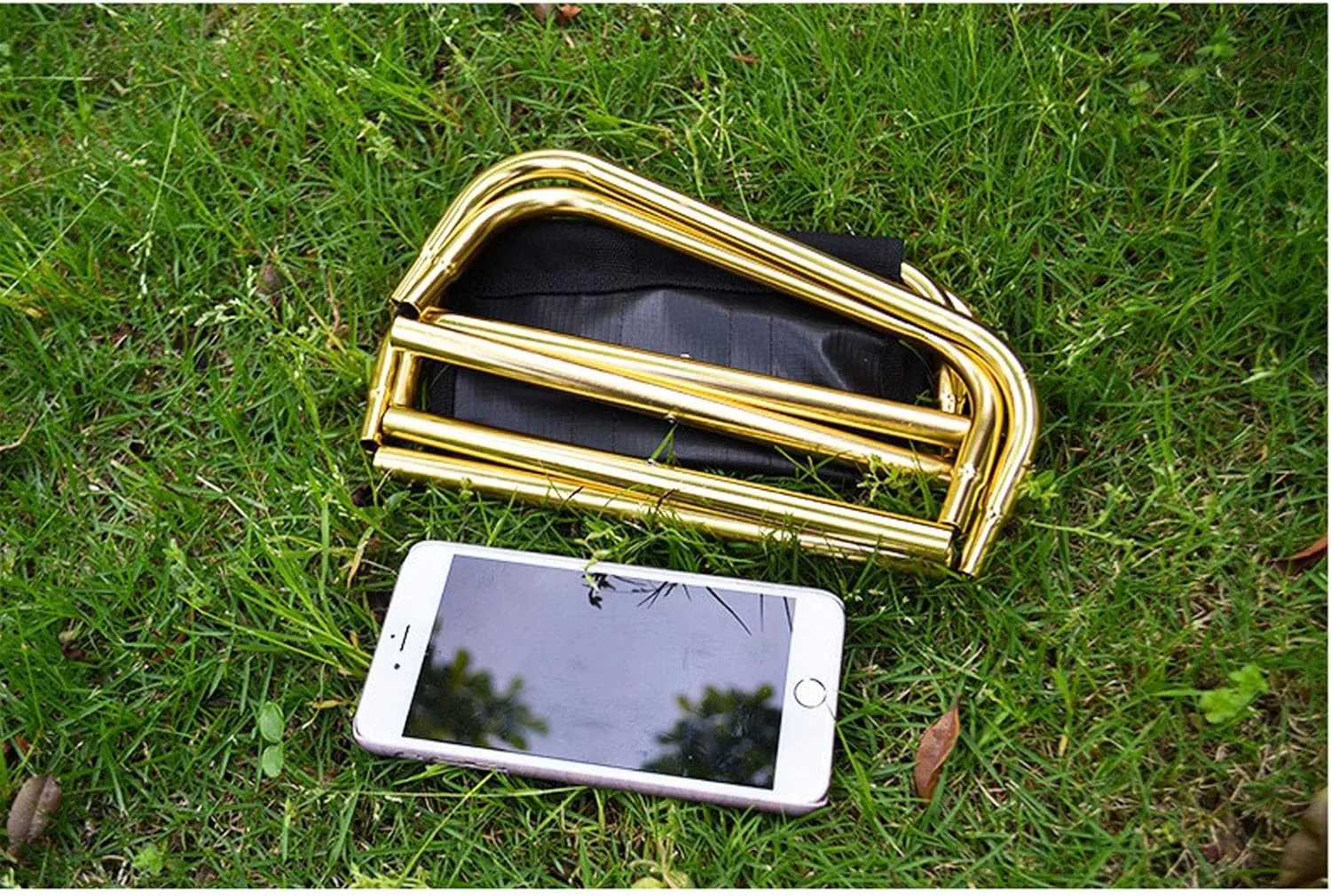 Portable Folding Stool,Outdoor Foldable Lightweight Aluminum Stools with Storage Bag for Fishing Picnic Camping BBQ Travel,Gold