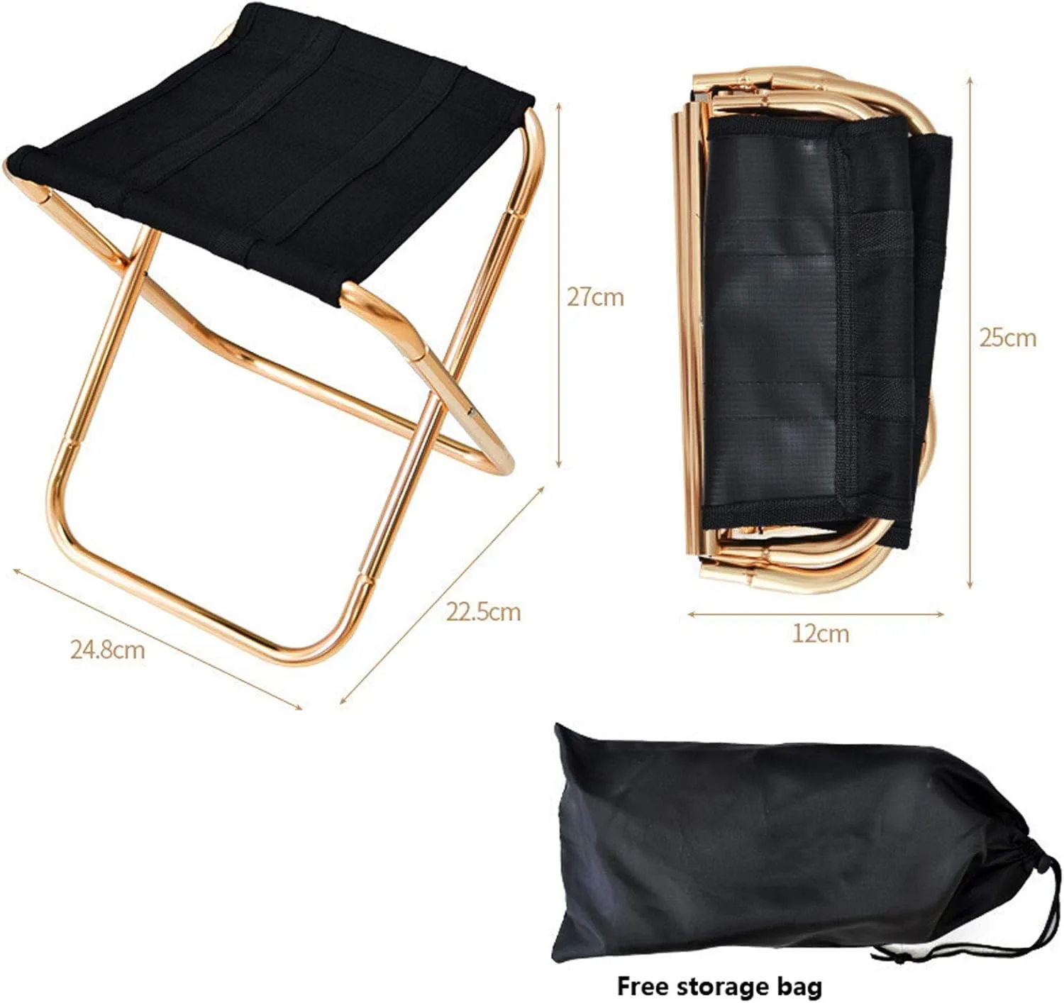 Portable Folding Stool,Outdoor Foldable Lightweight Aluminum Stools with Storage Bag for Fishing Picnic Camping BBQ Travel,Gold