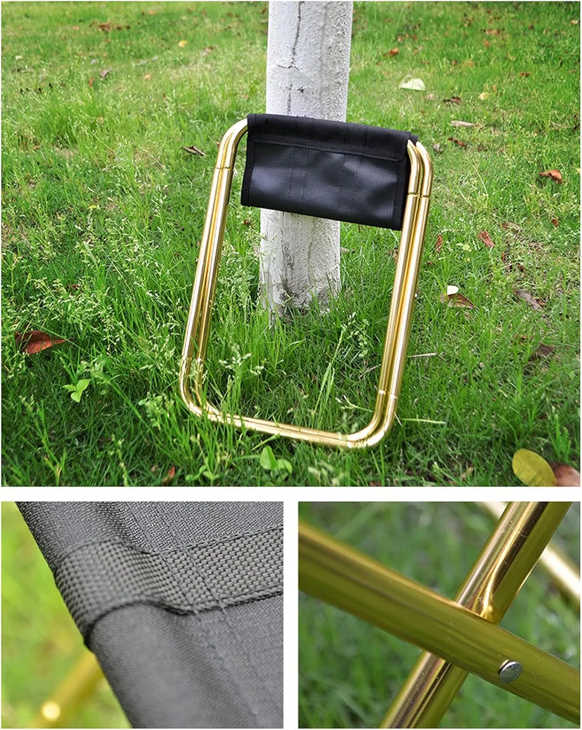 Portable Folding Stool,Outdoor Foldable Lightweight Aluminum Stools with Storage Bag for Fishing Picnic Camping BBQ Travel,Gold