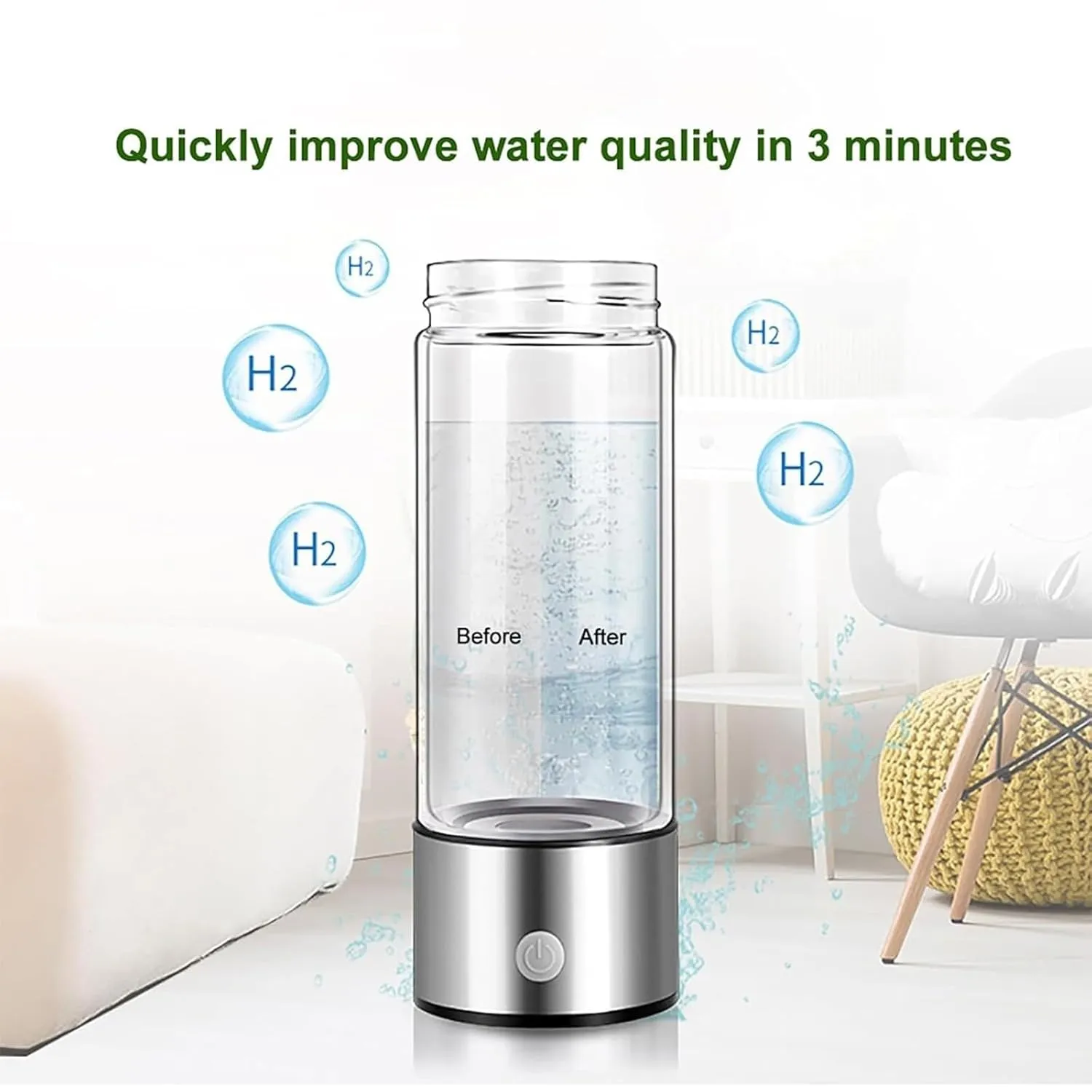 Portable Hydrogen Water Ionizer Machine, Hydrogen Water Bottle, Hydrogen Water Generator, Hydrogen Rich Water Glass Health Cup for Home Office Travel Gift(B), Size