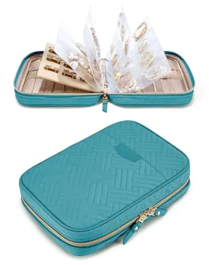 Portable Jewelry Travel Organizer,Transparent Jewelry Storage, Book Ring Binder Pouch Bag, Necklaces, Earrings, Rings Case, Bracelets (Color : Teal)