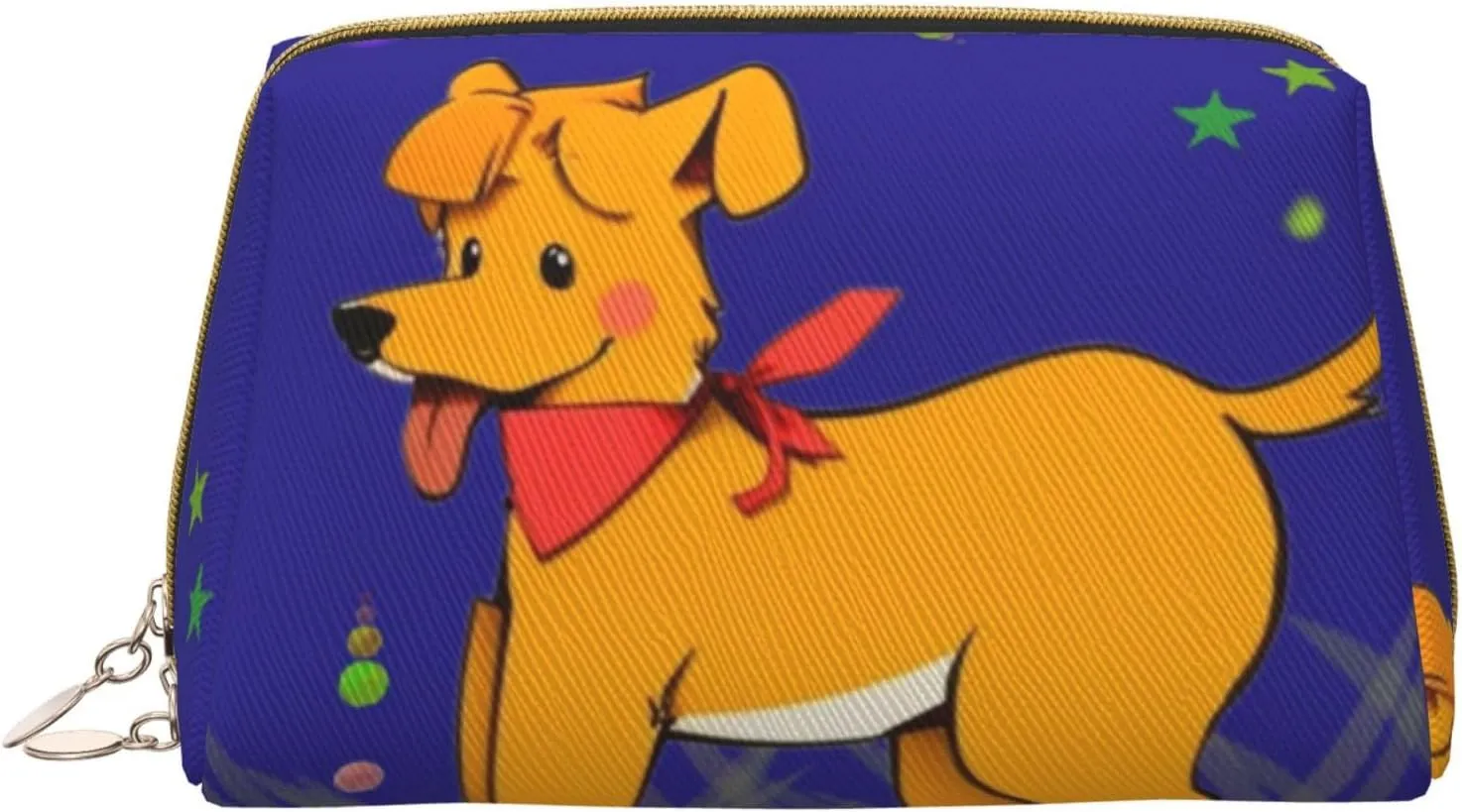 Portable Leather Makeup Bag for Women - Travel Cosmetic Organizer, Large Spitting tongue cartoon dog Print Makeup Pouch
