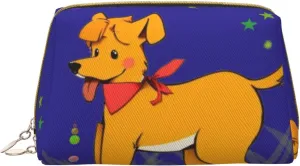 Portable Leather Makeup Bag for Women - Travel Cosmetic Organizer, Large Spitting tongue cartoon dog Print Makeup Pouch