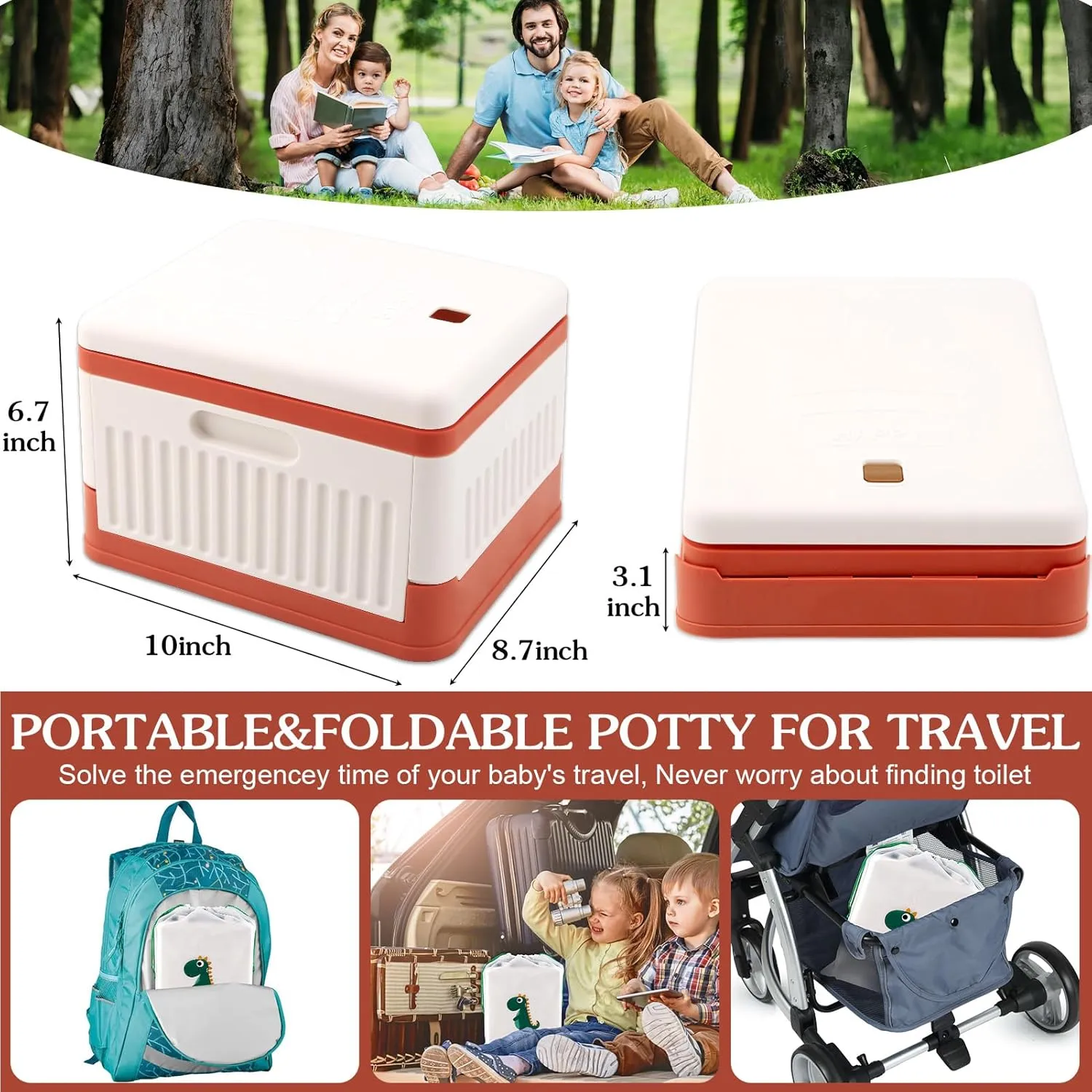 Portable Potty for Toddler Travel, Foldable Travel Potty Training Toilet Seat for Kids Boys Girls, Emergency Mobile Toilet In Car for Camping Outdoor Indoor, with 30 Disposable Bags, Orange