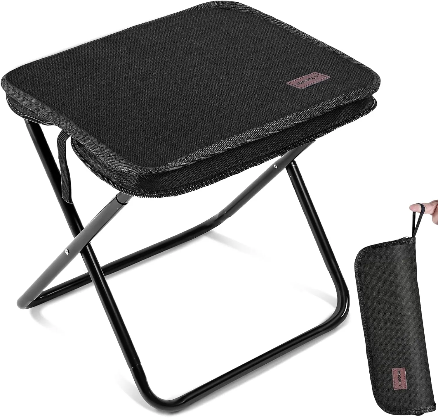 Portable Stool, 13 Inch Small Folding Stool for Adults, Ultralight Black Camping Stools for Hiking and Fishing, Hold Up to 265 LBS