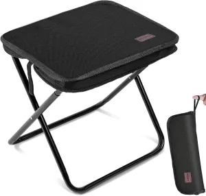 Portable Stool, 13 Inch Small Folding Stool for Adults, Ultralight Black Camping Stools for Hiking and Fishing, Hold Up to 265 LBS