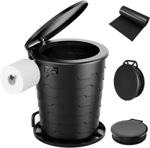 Portable Toilet for Adults, Retractable Porta Potty for Camping with Toilet Paper Holder and Lid, Foldable Toilet Adjustable Height for Camping, Hiking, Fishing, RV Travel, Road Trips
