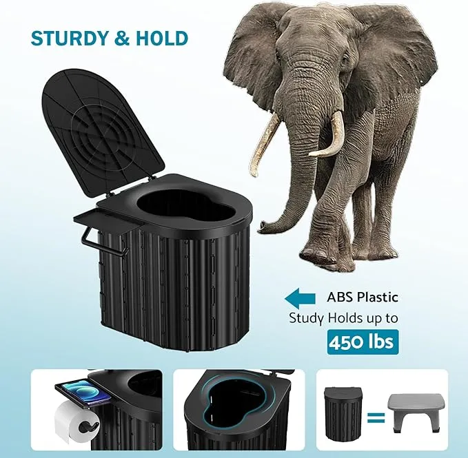 Portable Toilet, Upgraded 12-inch Toilet Seat, Folding Toilet With Removable Paper Holder, Camping Toilet With A Load Capacity Of 450 Lbs, Portable Potty For Indoor, Outdoor, And Emergency Use