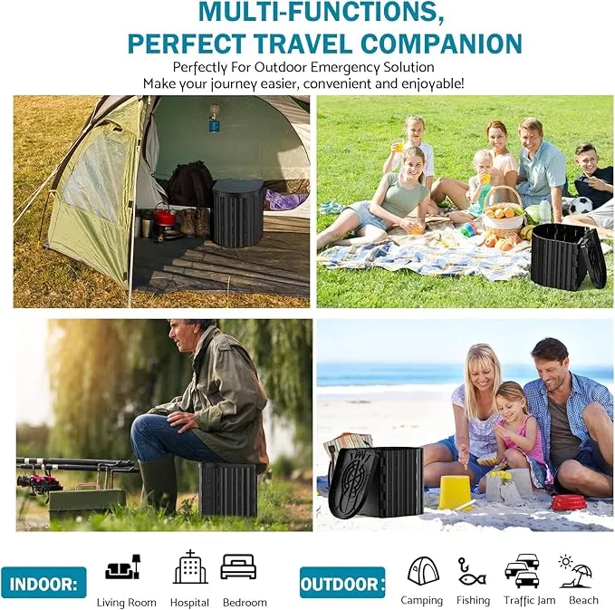 Portable Toilet, Upgraded 12-inch Toilet Seat, Folding Toilet With Removable Paper Holder, Camping Toilet With A Load Capacity Of 450 Lbs, Portable Potty For Indoor, Outdoor, And Emergency Use