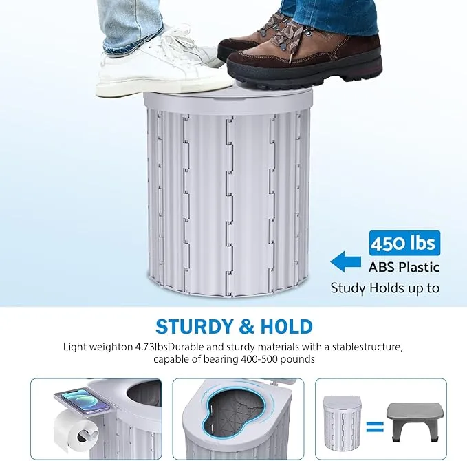 Portable Toilet, Upgraded 12-inch Toilet Seat, Folding Toilet With Removable Paper Holder, Camping Toilet With A Load Capacity Of 450 Lbs, Portable Potty For Indoor, Outdoor, And Emergency Use