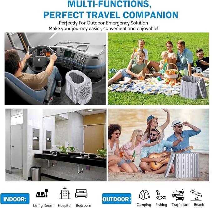 Portable Toilet, Upgraded 12-inch Toilet Seat, Folding Toilet With Removable Paper Holder, Camping Toilet With A Load Capacity Of 450 Lbs, Portable Potty For Indoor, Outdoor, And Emergency Use