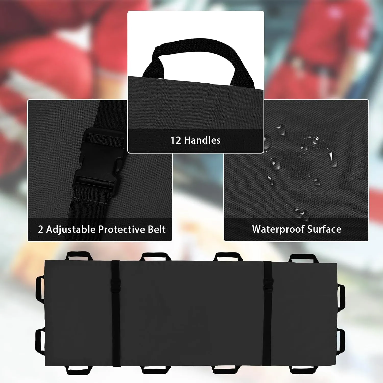 Portable Transport Stretcher with 12 Handles Carrying Bag Patient Animal Mover Travel Size Emergency Casualty Evacuation-Capacity 400lbs (Black2025)