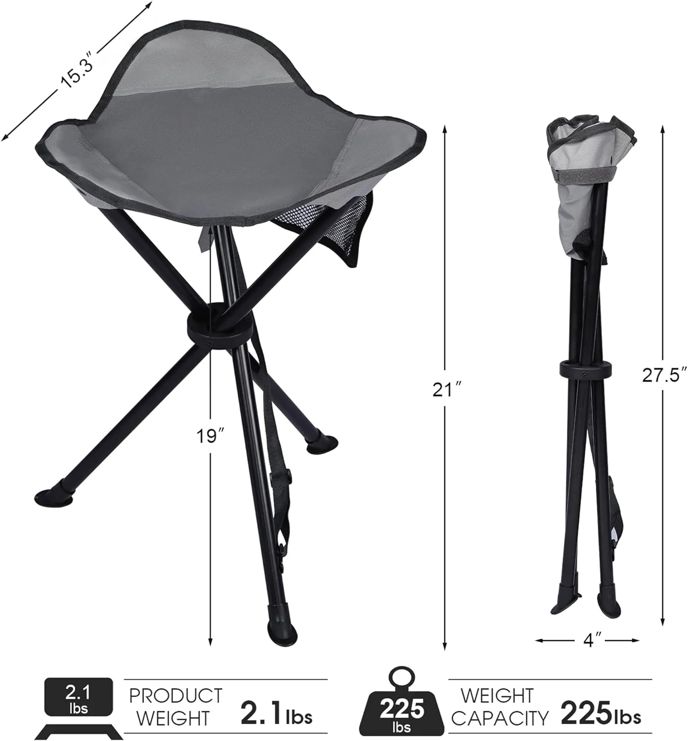 PORTAL Tall Folding Tripod Stool for Outdoor Camping Walking Hunting Hiking Fishing Travel, Support 225 lbs