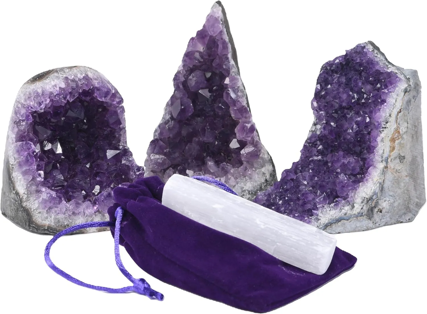 Premium Amethyst Geode Stone Cluster [0.5 to 1 lb.] - Each Piece is Unique & Natural - Real Raw Healing Crystal Rock from Uruguay - Deep Purple Decoration - FREE Selenite Wand