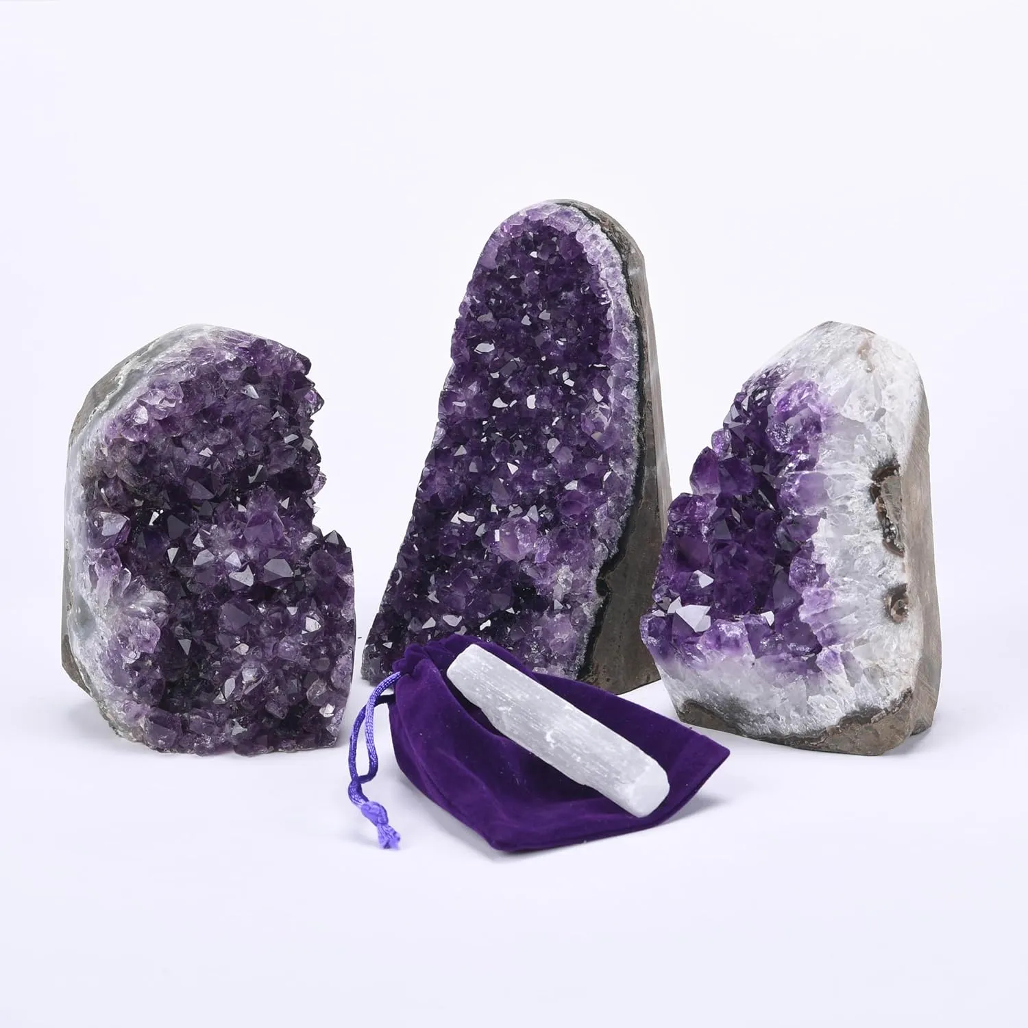 Premium Amethyst Geode Stone Cluster [0.5 to 1 lb.] - Each Piece is Unique & Natural - Real Raw Healing Crystal Rock from Uruguay - Deep Purple Decoration - FREE Selenite Wand