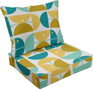 Printed Outdoor Deep Seat Patio Cushions Set 2pcs Seat Set All Weather Replacement Cushion Patio Seat and Back Cushion Set 25x25x5- White