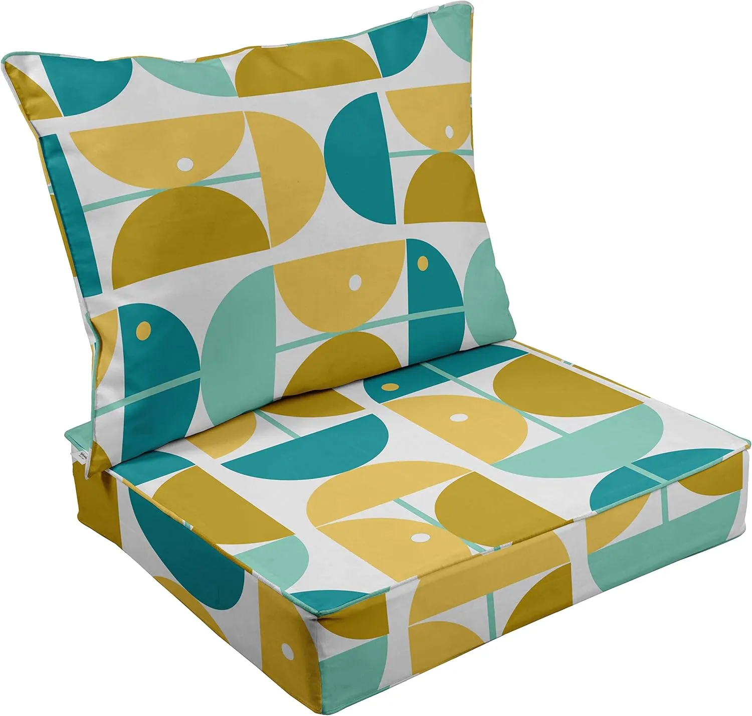 Printed Outdoor Deep Seat Patio Cushions Set 2pcs Seat Set All Weather Replacement Cushion Patio Seat and Back Cushion Set 25x25x5- White