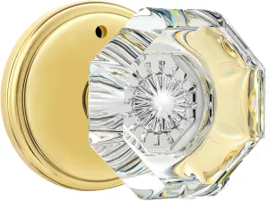 Privacy Crystal Glass Door Knobs Interior with Lock, Modern Octagon Door Knobs for Bedroom/Bathroom, Gold/Polished Brass