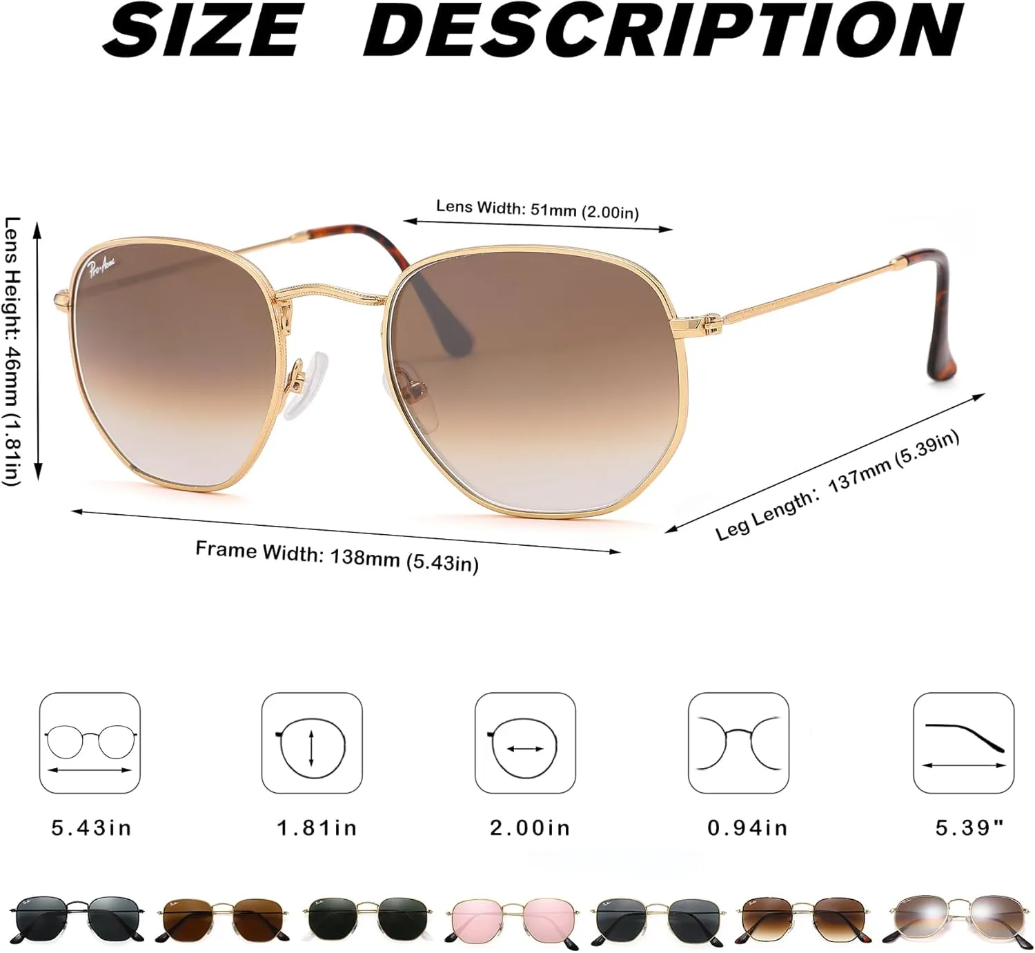 Pro Acme Small Square Sunglasses for Women Men 100% Real Glass Lens Hexagonal Frame