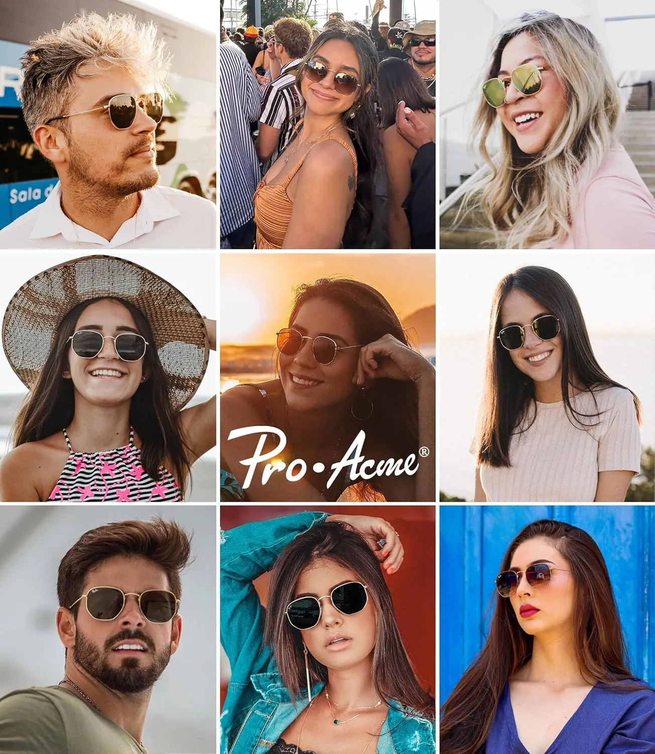 Pro Acme Small Square Sunglasses for Women Men 100% Real Glass Lens Hexagonal Frame