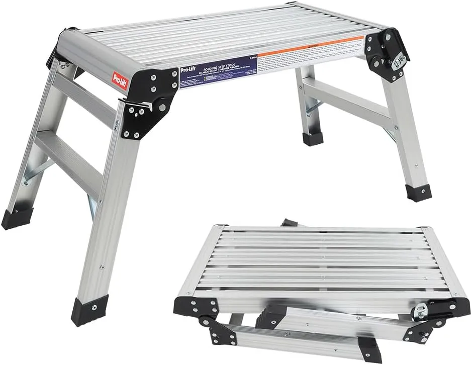 Pro-Lift Work Platform Aluminum Step– 35.6"x15.55"x15.74" Ladder Portable Work Bench Aluminum Folding Step Stool with Non Skid Platform Step with Max 400 lbs Capacity, for Washing Vehicles, Cleaning.