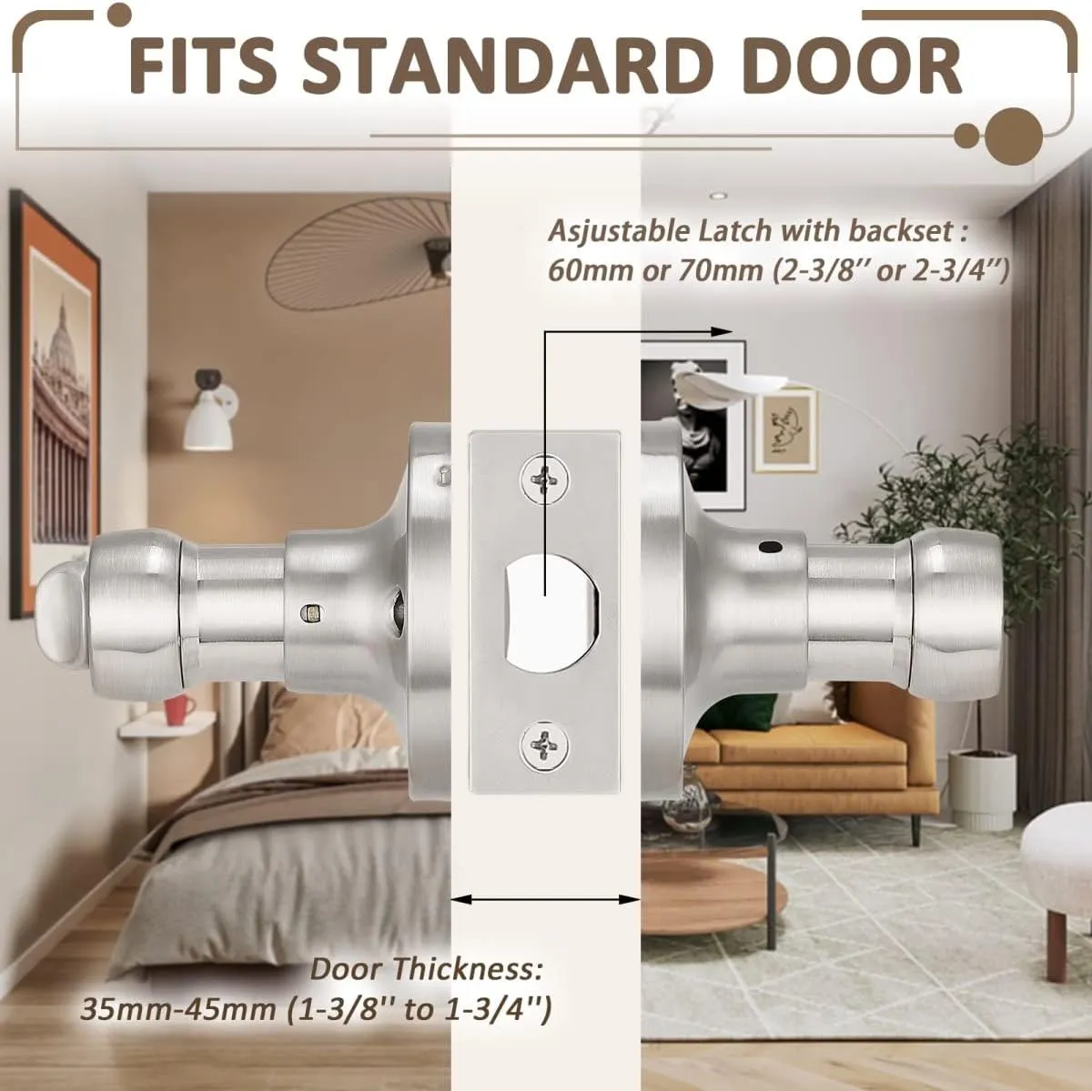 Probrico 10 Pack Privacy Door Lever Thumb Turn Lock on The Inside, Locking Door Handle Set for Bedroom & Bathroom Doors,Keyless Satin Nickel Finish Wave Door Lock, Reversible Right & Left Side Handed