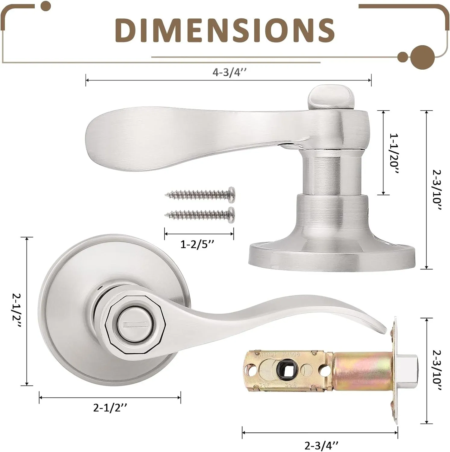 Probrico 10 Pack Privacy Door Lever Thumb Turn Lock on The Inside, Locking Door Handle Set for Bedroom & Bathroom Doors,Keyless Satin Nickel Finish Wave Door Lock, Reversible Right & Left Side Handed