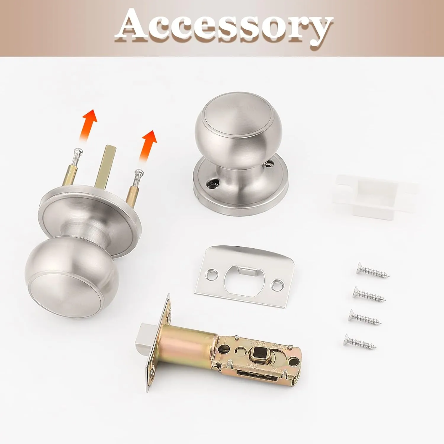 Probrico 2 Pack Round Passage Door Knob (Non-Locking Knobs), Keyless Door Knobs Interior/Exterior Door Lockset, Passage Knobs for Hallway/Closet, Satin Nickel Finish Modern Design Door Hardware
