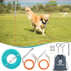 Professional Dog Runner Trolley System，Heavy Duty & Adjustable 40ft Dog Zip Line with 10ft & 15ft Tie Out for Large Dogs Up to 250lbs, Chew Proof Dog Run Cable for Yard, Camping & Outdoor Adventure