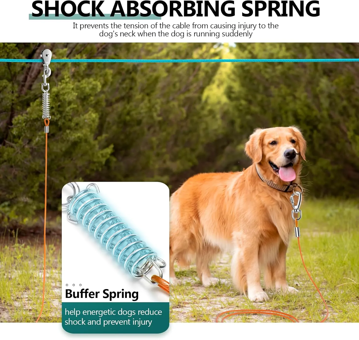 Professional Dog Runner Trolley System，Heavy Duty & Adjustable 40ft Dog Zip Line with 10ft & 15ft Tie Out for Large Dogs Up to 250lbs, Chew Proof Dog Run Cable for Yard, Camping & Outdoor Adventure