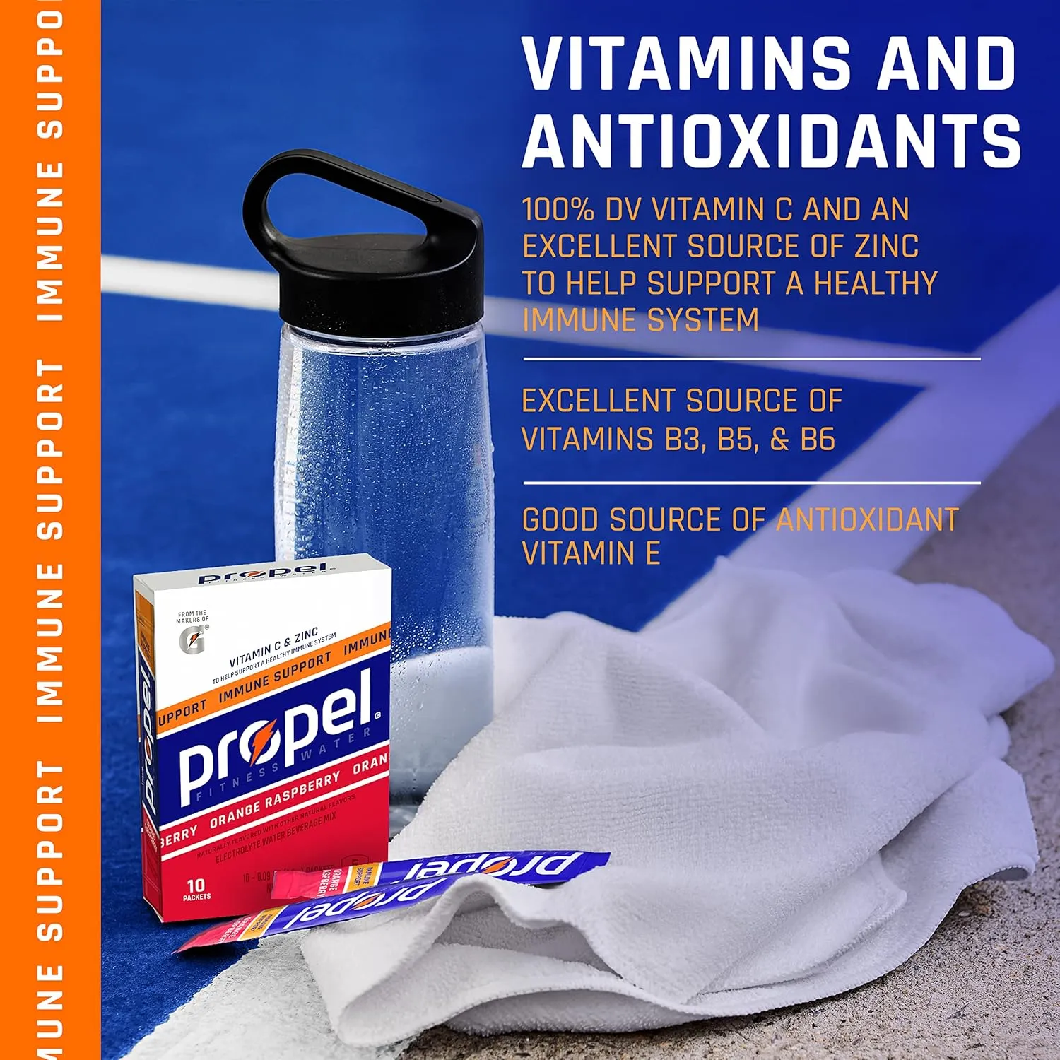 Propel Immune Support With Vitamin C   Zinc Powder Packets, Lemon Blackberry, 10 Count (Pack of 12)