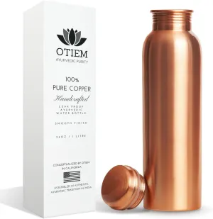 Pure Copper Water Bottle for Drinking Water, 34 Oz Smooth Finish – Stay Hydrated and Enjoy Ayurvedic Benefits – Leak-Proof, Temperature Retention, Eco-Friendly Design – Durable Copper Bottle