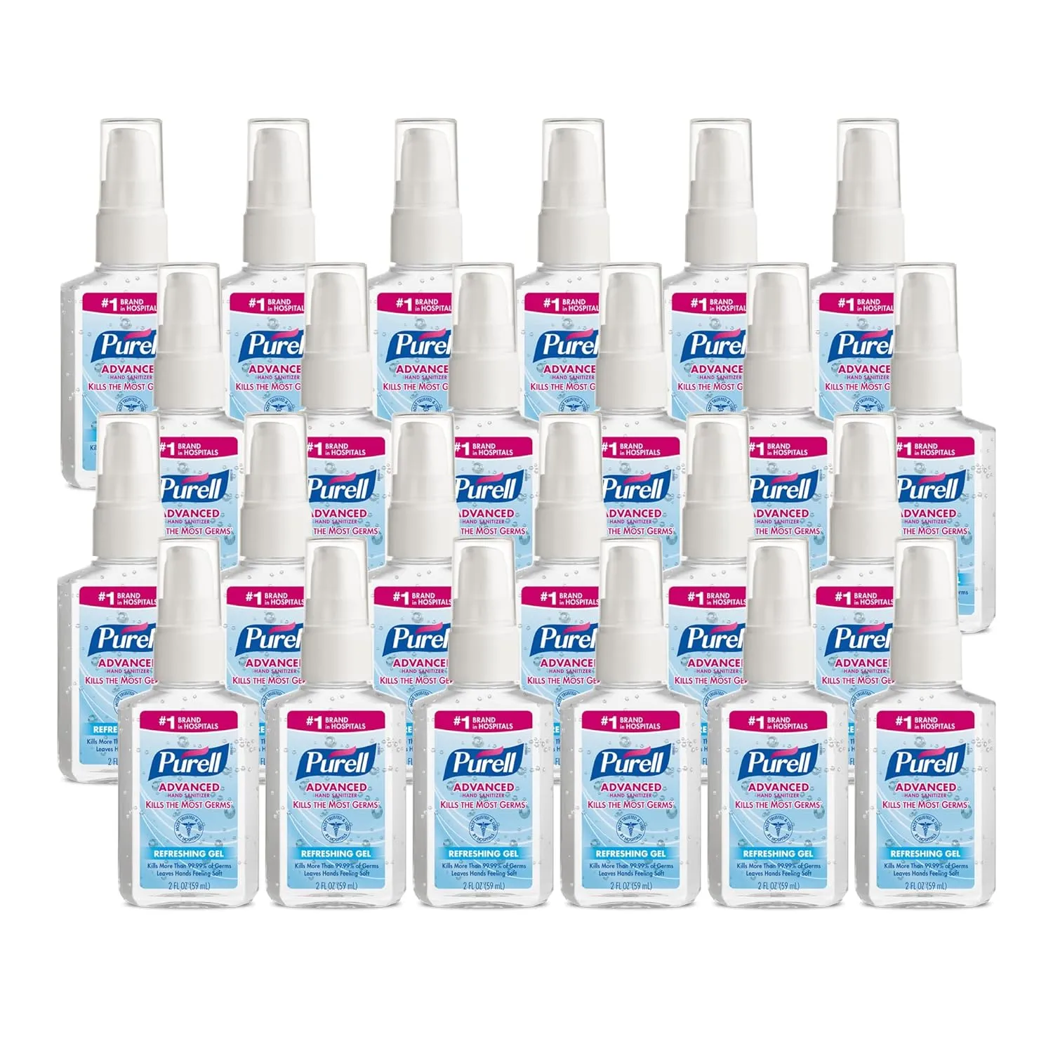 PURELL Advanced Hand Sanitizer Refreshing Gel, Clean Scent, 2 fl oz Travel Size Pump Bottle (Pack of 24) – 9606-24