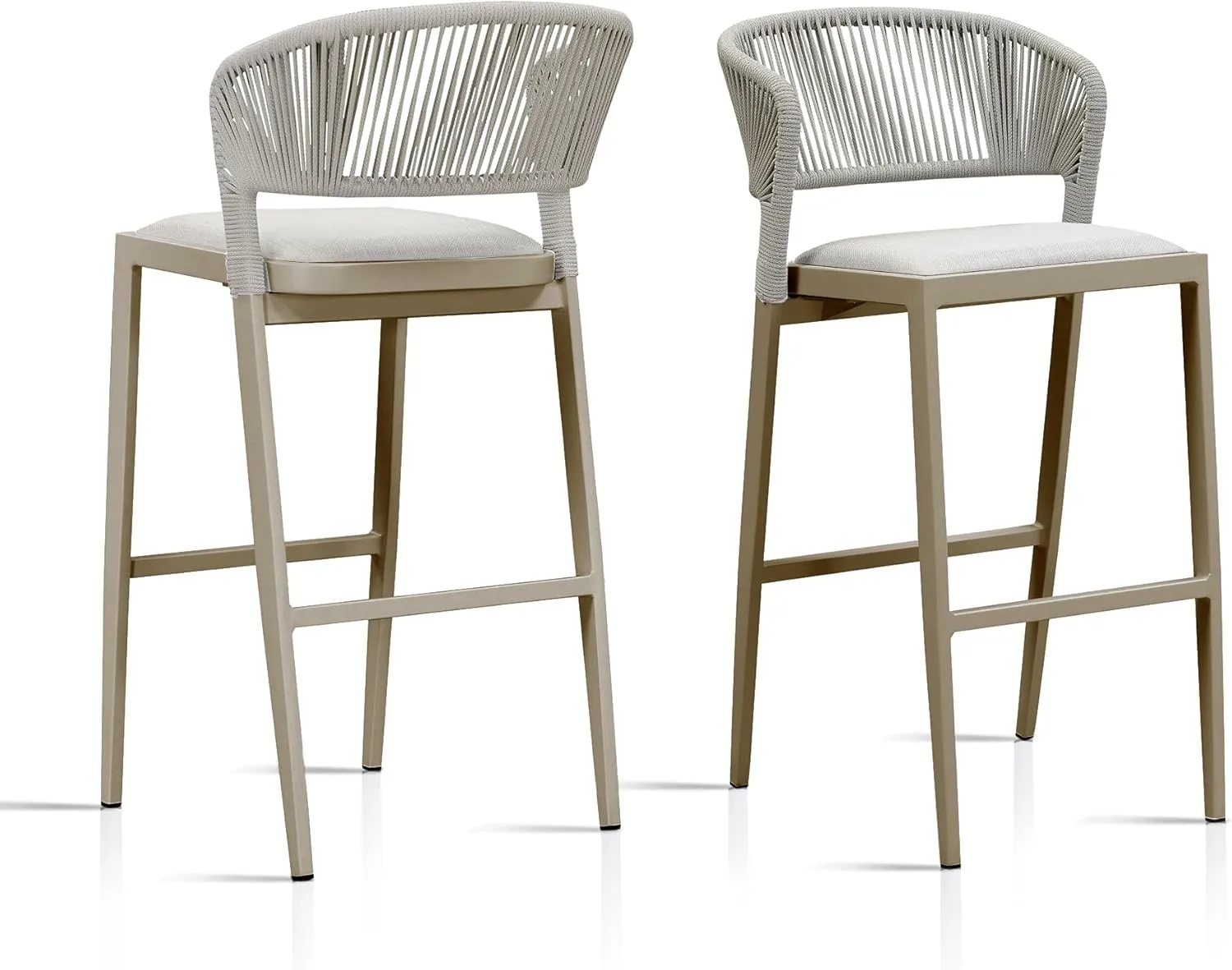 PURPLE LEAF Bar Stool Set of 2 Outdoor Bar Chairs with Backrest Bar Height Stools Rattan Stool Wicker Champagne Barstools
