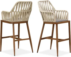 PURPLE LEAF Bar Stool Set of 2 Outdoor Bar Height Stools Rattan Tall Chairs Wicker Boho Bar Chairs for Indoor Garden Patio Brown Barstools