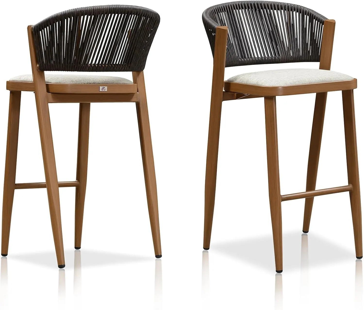 PURPLE LEAF Bar Stool Set of 2 Outdoor Bar Stool Chair with Back Aluminum Bar Height Stools Wicker Brown Barstools