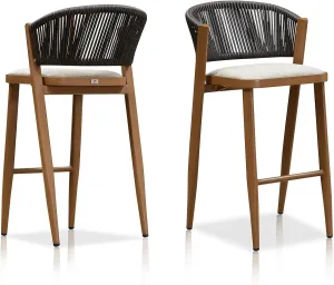 PURPLE LEAF Bar Stool Set of 2 Outdoor Bar Stool Chair with Back Aluminum Bar Height Stools Wicker Brown Barstools