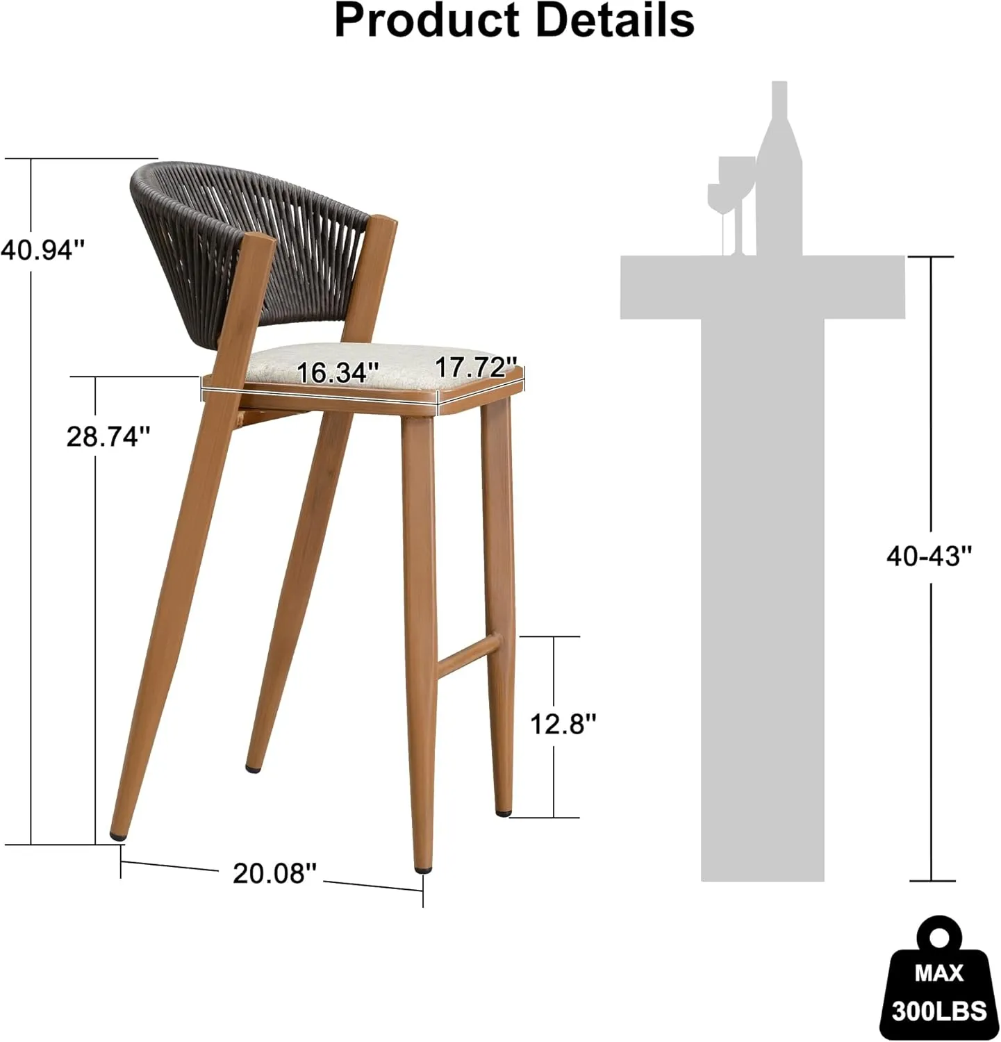 PURPLE LEAF Bar Stool Set of 2 Outdoor Bar Stool Chair with Back Aluminum Bar Height Stools Wicker Brown Barstools