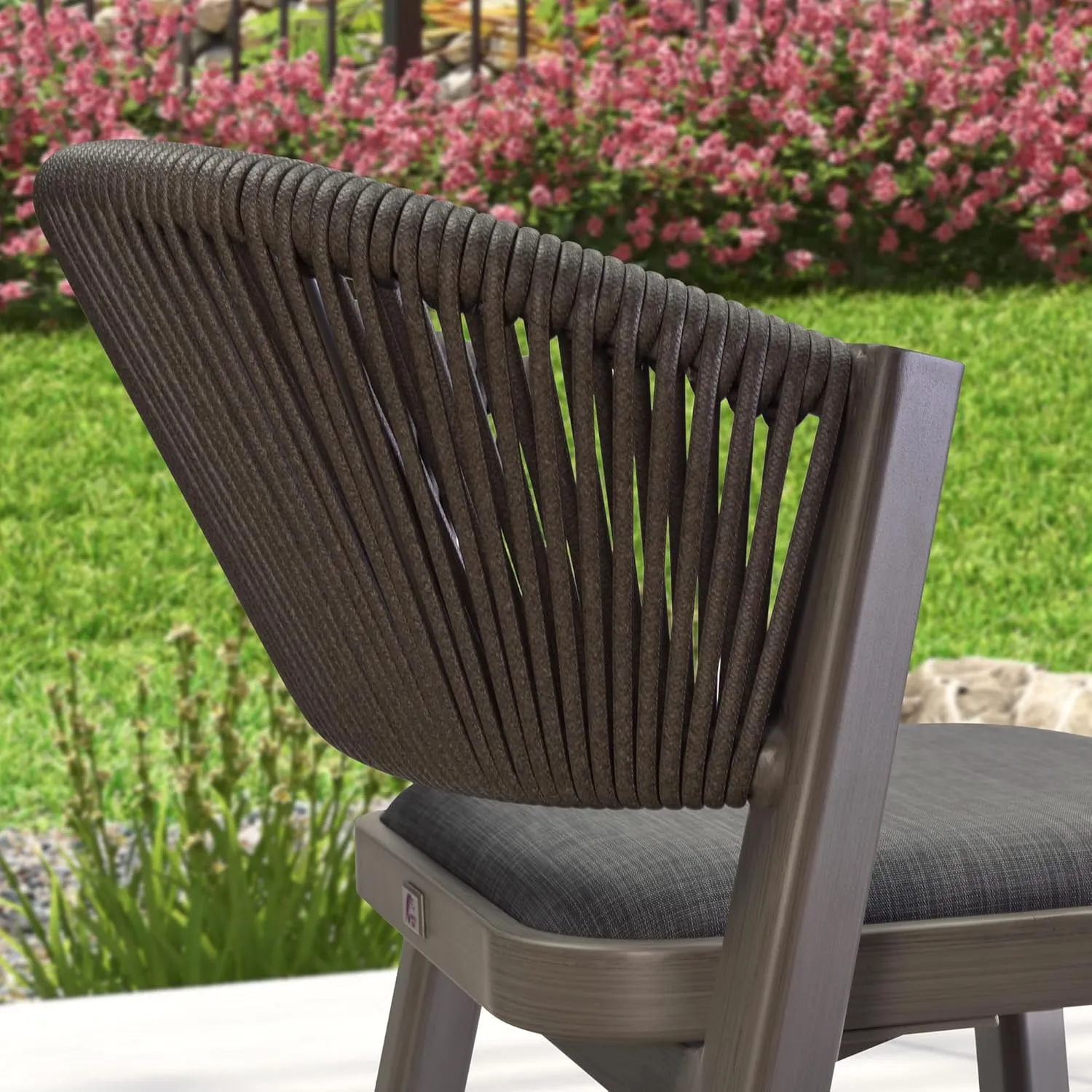 PURPLE LEAF Bar Stool Set of 2 Outdoor Rattan Bar Chair with Back Metal Bar Height Stool Wicker Barstool Grey