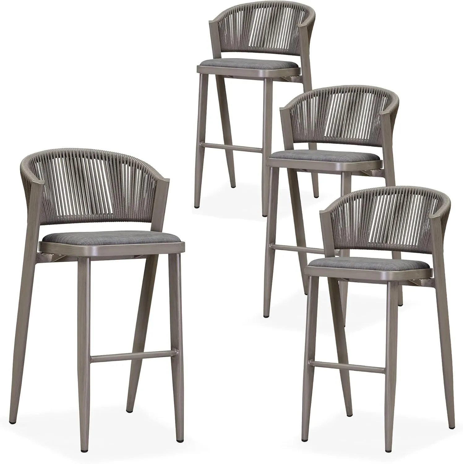 PURPLE LEAF Bar Stool Set of 4 Outdoor Barstool with Back Aluminum Bar Height Stool Wicker Bar Chair Grey